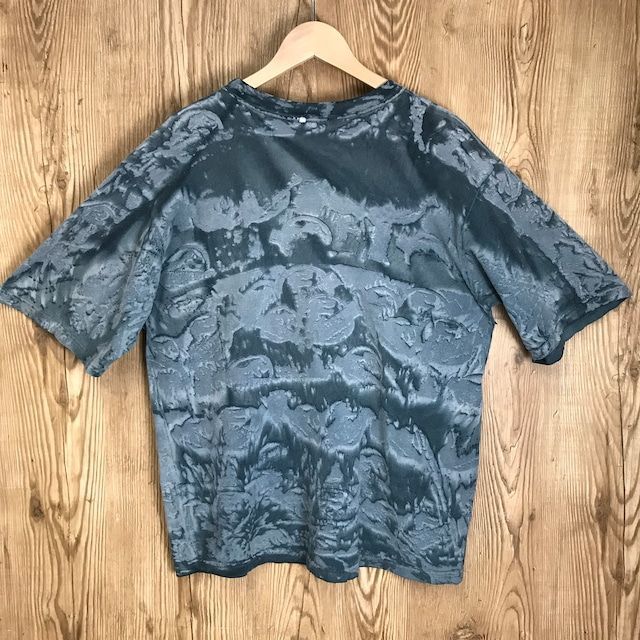 映画ロストワールド、ビンテージビッグＴシャツ THE LOST WORLD JURASSIC PARK 総柄 T-sh 覗き恐竜 Tシャツ