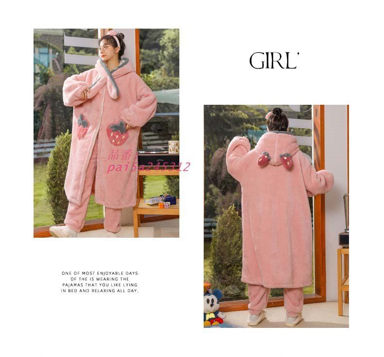 バスローブ パジャマ レディース 冬 長袖 ルームウェア 部屋着暖かい 寝巻き 女性用 ピンク ナイトガウン 女子会 着る毛布 pai5a245312 DECORATOM_COM_BR