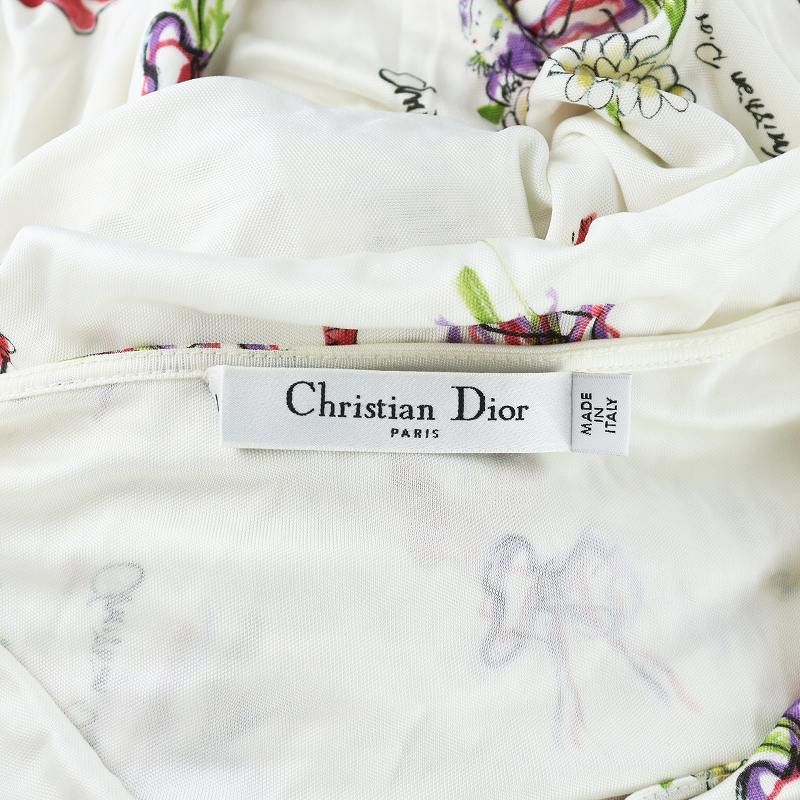 【良品】Christian Dior レザーワンピース 総柄 ノースリーブ 白 クリスチャンディオール Christian Dior ワンピース