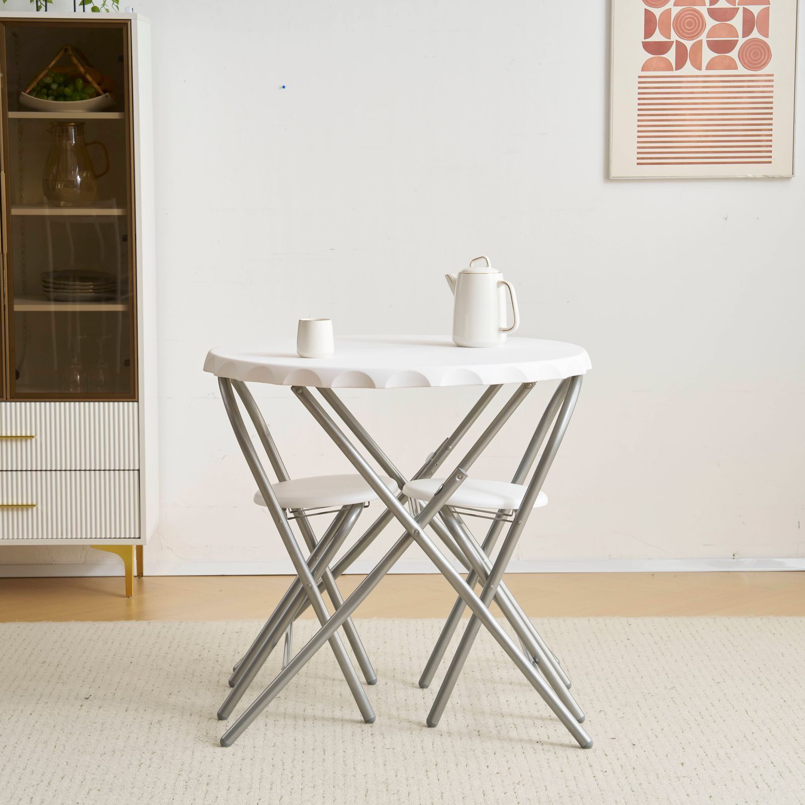 ダイニングセット 2人用 3点セット 折りたたみ 丸 テーブル 直径80.5cm