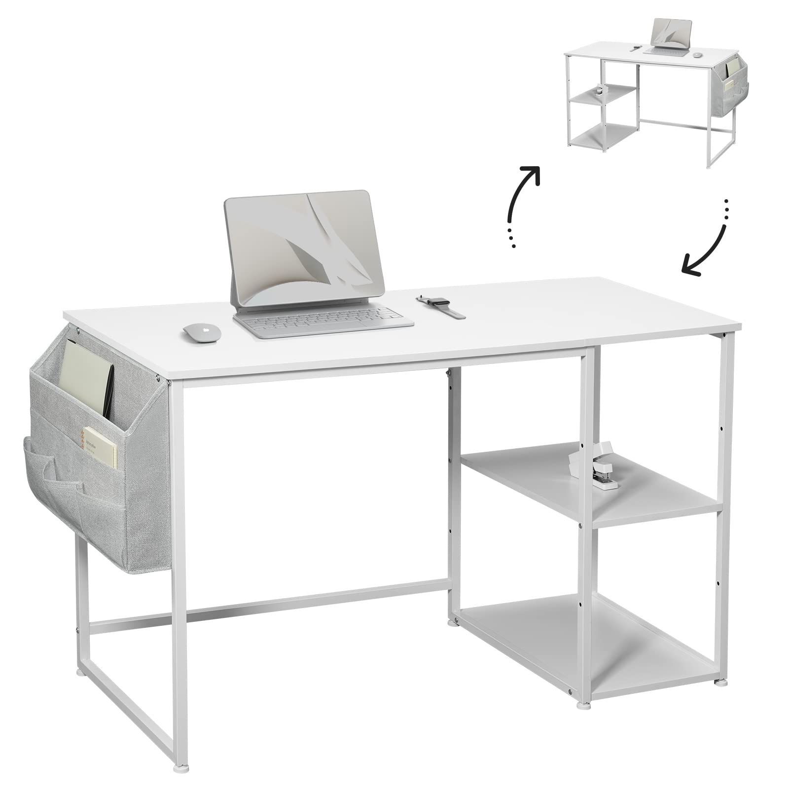 人気商品 幅120*奥行55cm 収納袋付き table パソコンラック 家具 白い 勉強机 スタンディングデスク カウンターテーブル ローテーブル ゲーミングデスク スチールウッド簡易棚付きデスク ゲーミングデスク ?子 pcデスク 机 パソコンデスク ホ