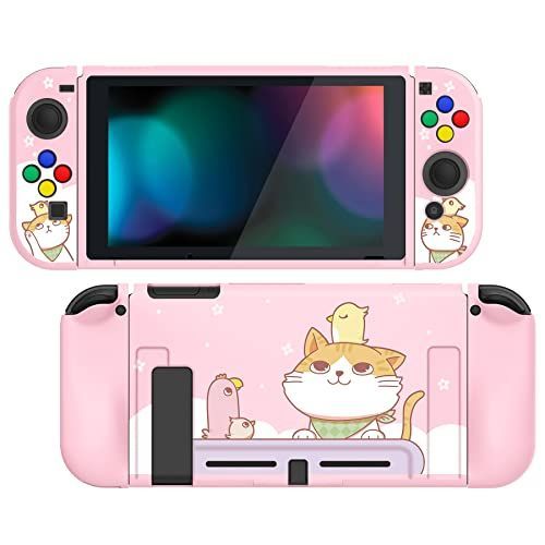 Kitten u0026 Chicken バージョン PlayVital スイッチに対応する保護ケース、Switchに対応用ソフトTPUスリムケースカバーカラフルなABXYボタンキャップ付き【Kittenu0026Chickenバージョン】