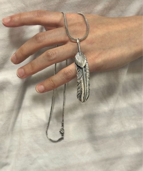 925シルバートップ　フェザー　ネックレス　bla-necklace-f001  その他25  FREE