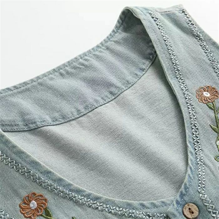 デニム ベスト ジレ 刺繍 花柄 レディース デニム ジレ