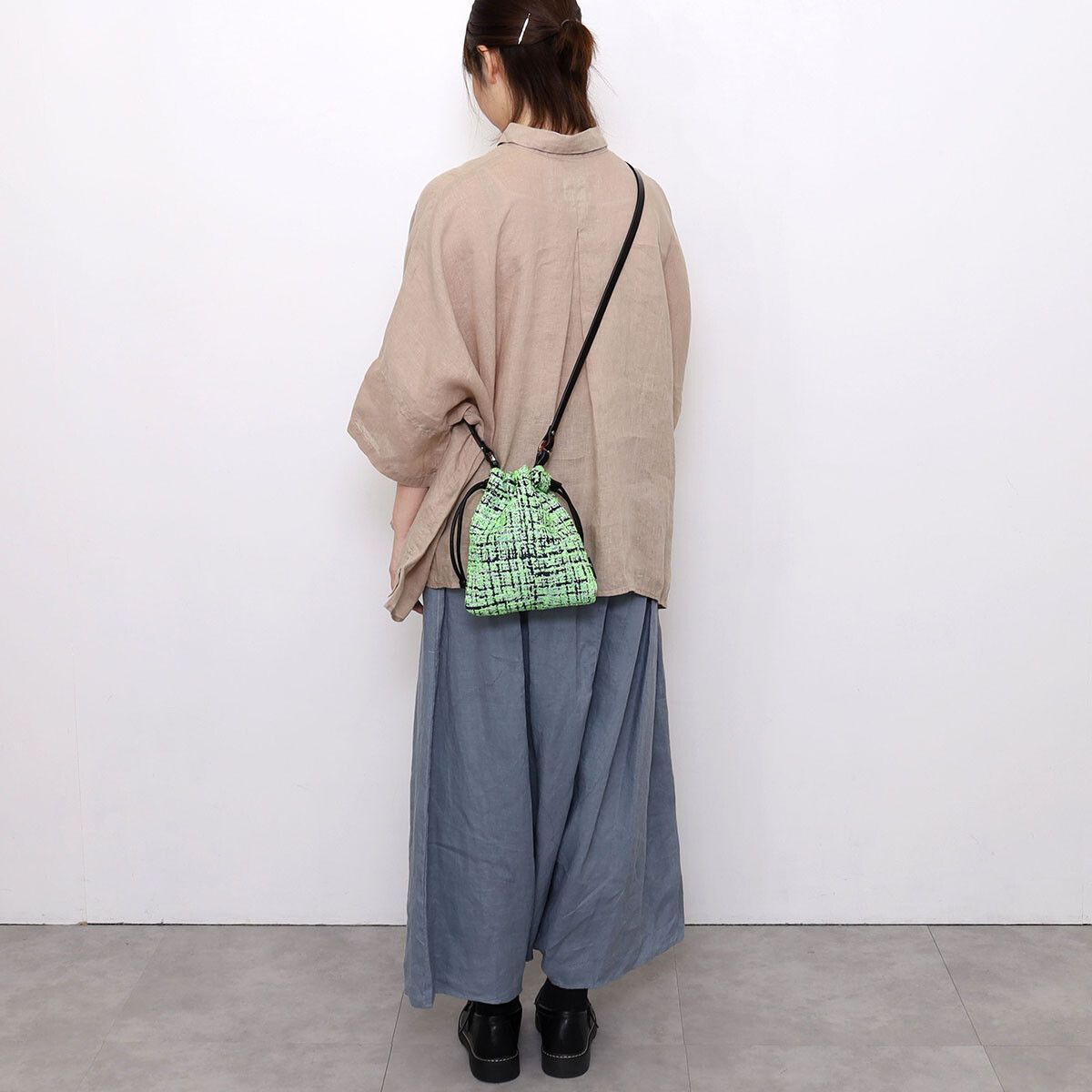 LYN ホーボーショルダーバッグ ツイード生地 巾着 DLARGE.JPG