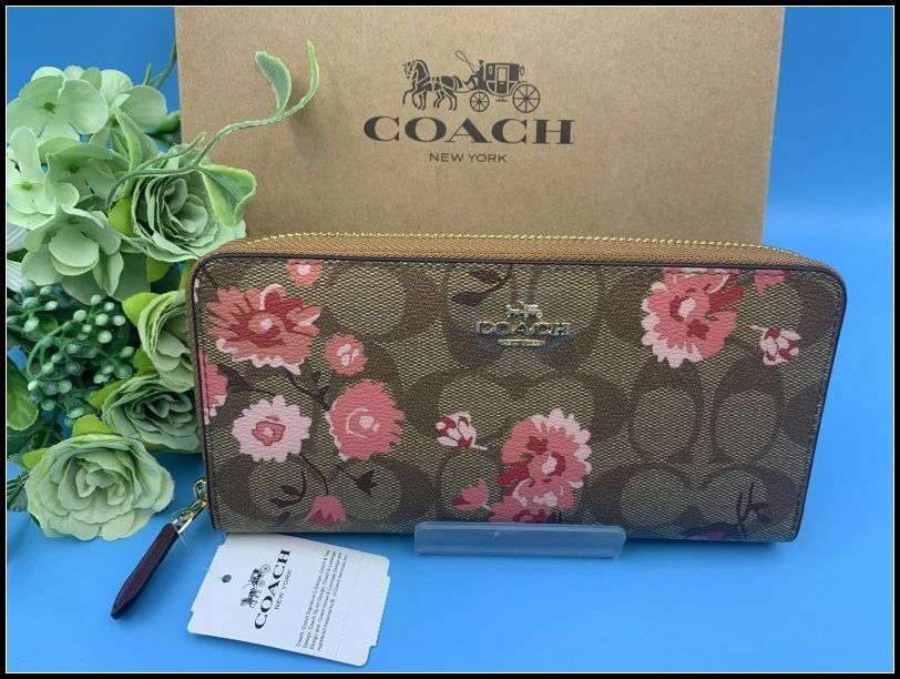 COACH 長財布 コーチ 財布 カーキ×コーラルマルチ 花柄 フローラル プリント プレゼント 贈り物 ギフト シグネチャー ロング ジップ 新品 未使用 ファッション F78018 A186Z-X1