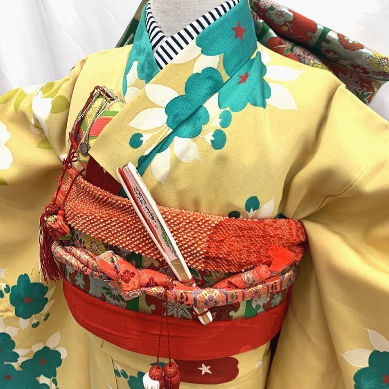 510aa21 七五三 アンティーク着物-袋帯 七歳 女の子 女児 桜 レトロモダン 昭和レトロ