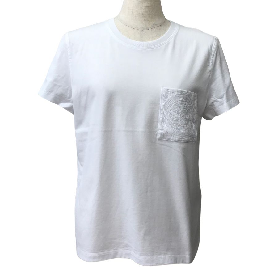 HERMES エルメス 【M】Tシャツ 袖にロゴ ホワイト 白 レディース Hermes T-Shirt Women's White Embroidered Pocket 42 | Mightychic