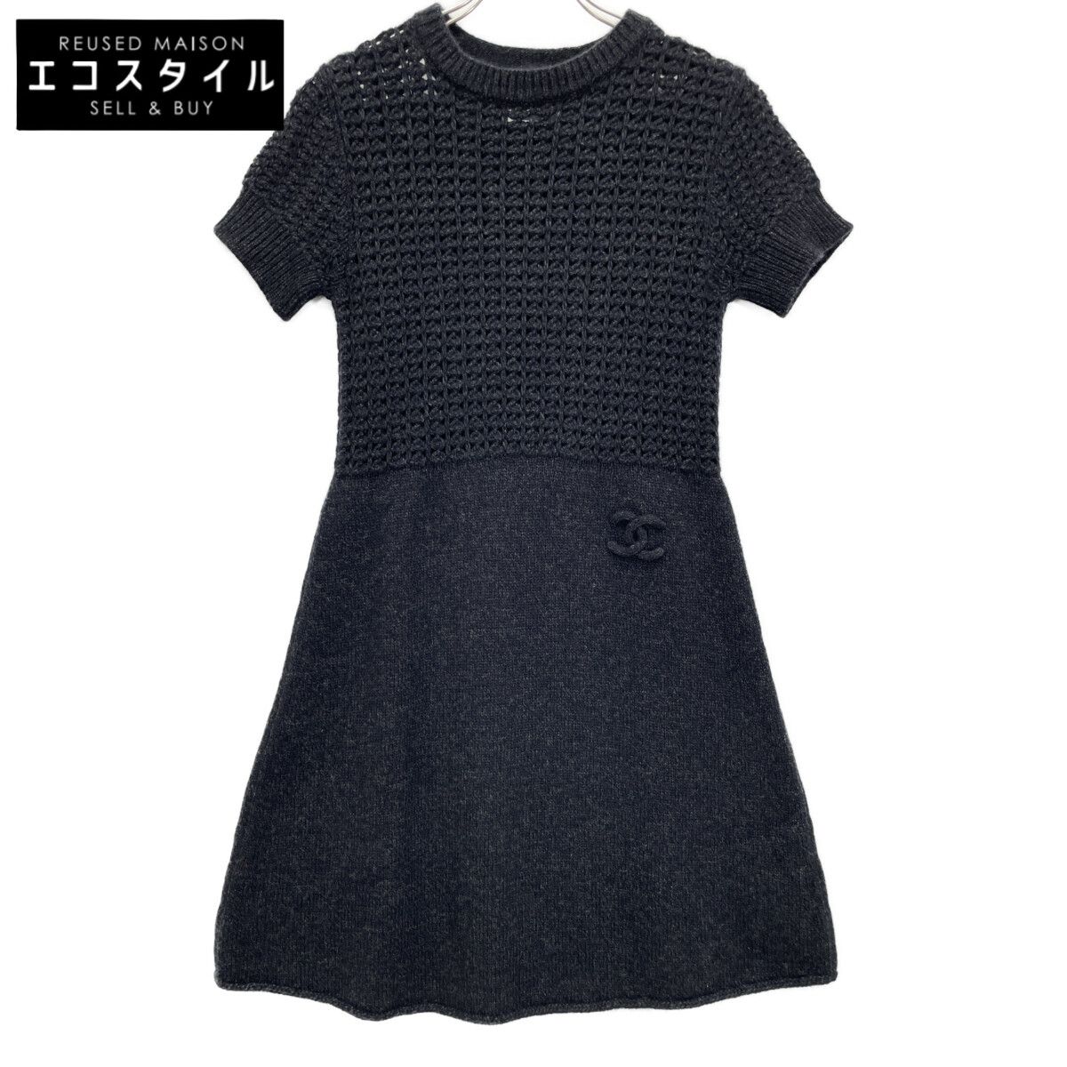 CHANEL シャネル ｽﾎﾟｰﾂﾗｲﾝ 09A P36613K02248 ｺｺﾏｰｸS|Sﾆｯﾄﾜﾝﾋﾟｰｽ 38