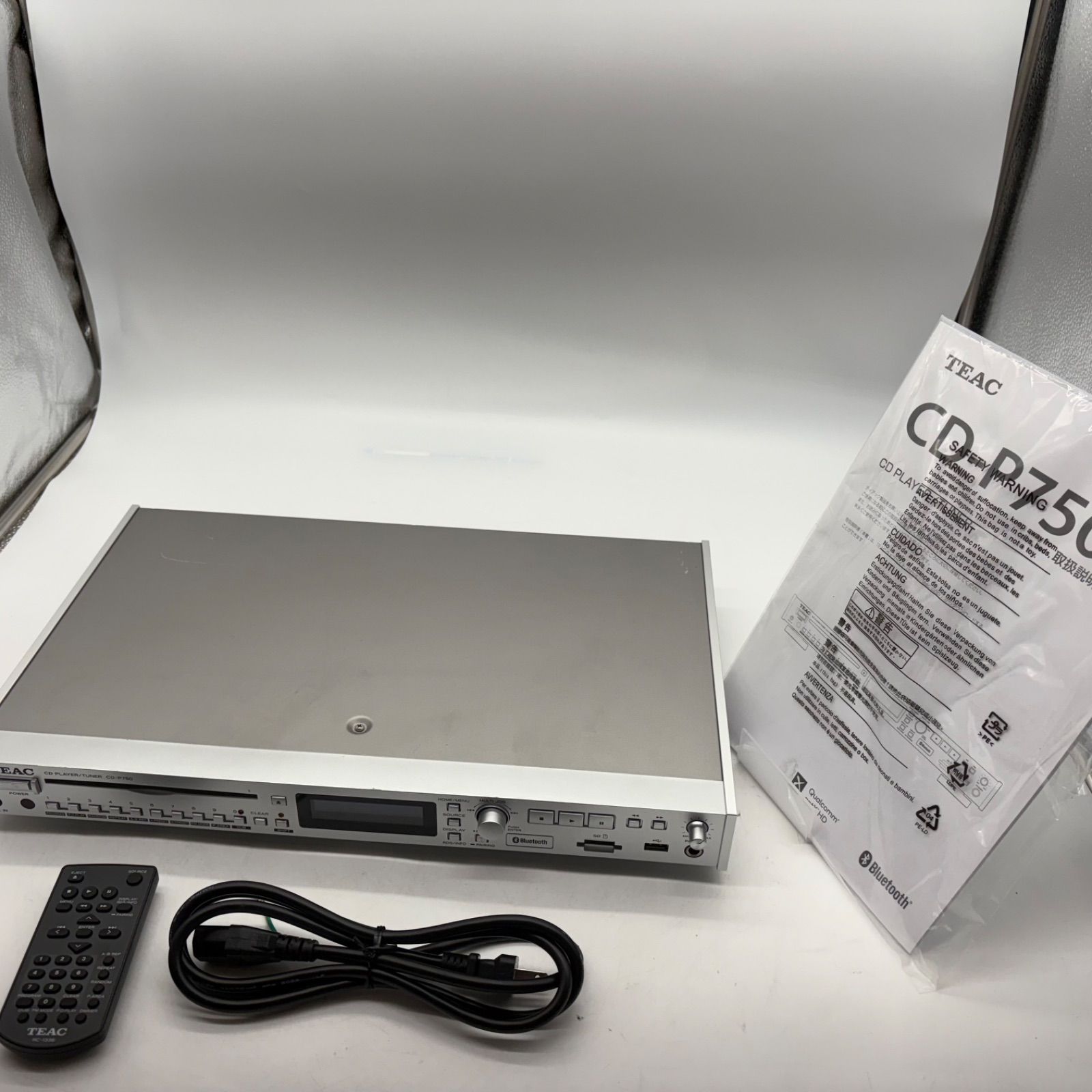 NO2790 TEAC ティアック CD-P750-S シルバー CDプレーヤー|AM FMチューナー Bluetooth SDカード|USBメモリー再生 ワイドFM対応 光出力 ダビング RCAケーブル付属
