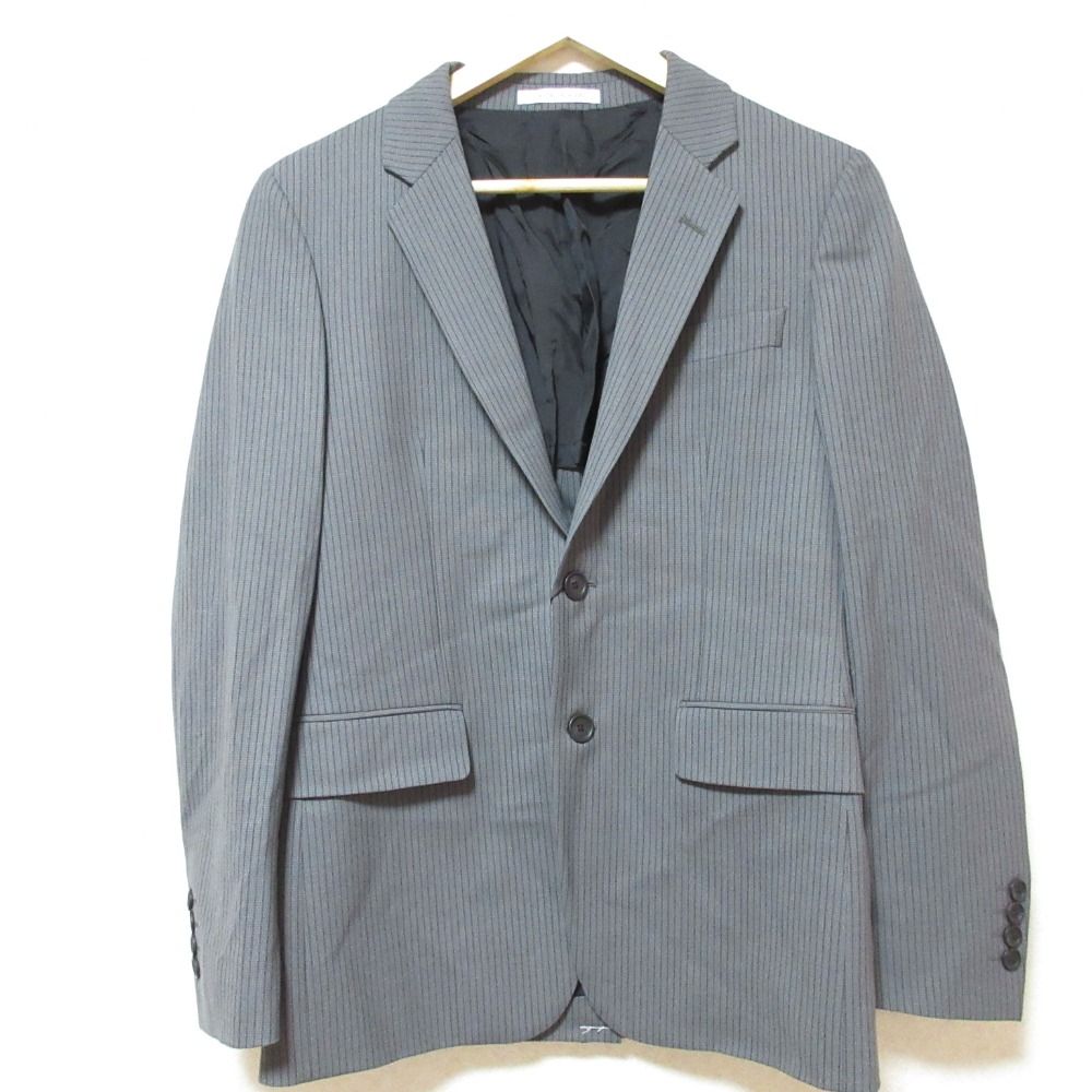 美品 CK Calvin Klein カルバンクライン ピンストライプ ストレッチ シングル テーラードジャケット 34 グレー メンズ 古着  USED