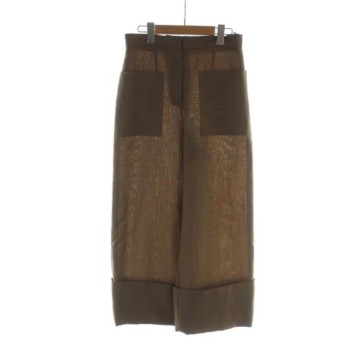 フェンディ FENDI ワイドパンツ スラックス ジップフライ ロゴ モヘヤ 38 S 茶 ブラウン レディース