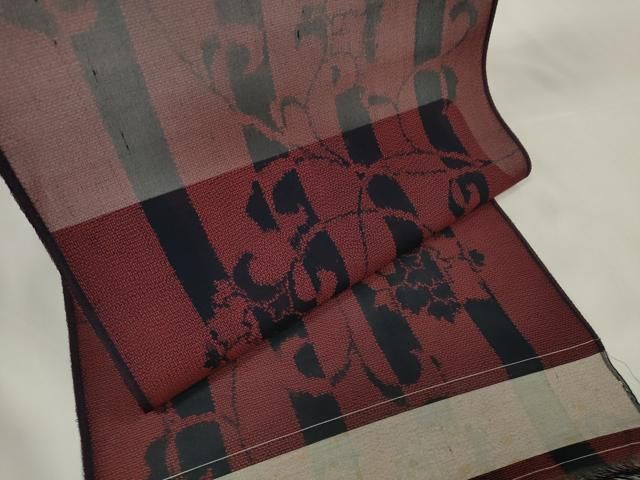 平和屋着物＊夏物 紗紬 反物 着尺 花唐草間道 ♥ DAAW7687zzz