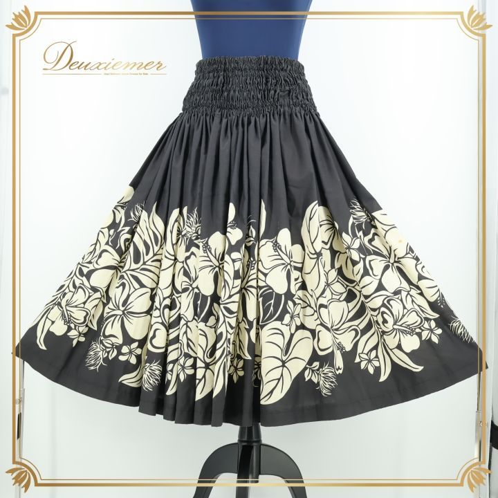 フラダンス 衣装 パウスカート ブラック系 シングル フラ ダンス 花柄