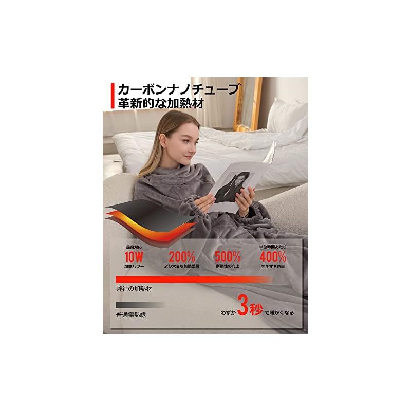 SINGWAY 着る電気毛布 USB 急速発熱 胸部腹部 足入れポケット 厚手 袖付き ダブルフランネル 4段階温度制御 着るこたつ ソファー ゲーミング 冷え対策 防寒 172 126cm グレー 1