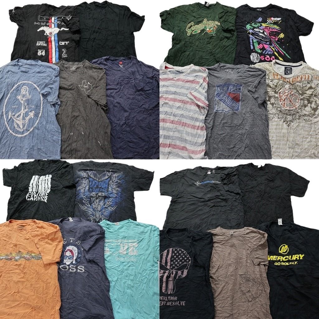 古着卸 まとめ売り カラーmix プリント 半袖Tシャツ 20枚セット (メンズ XL ) スカル ボーダー 乗り物 ヘインズ 中古 古着 MY9538