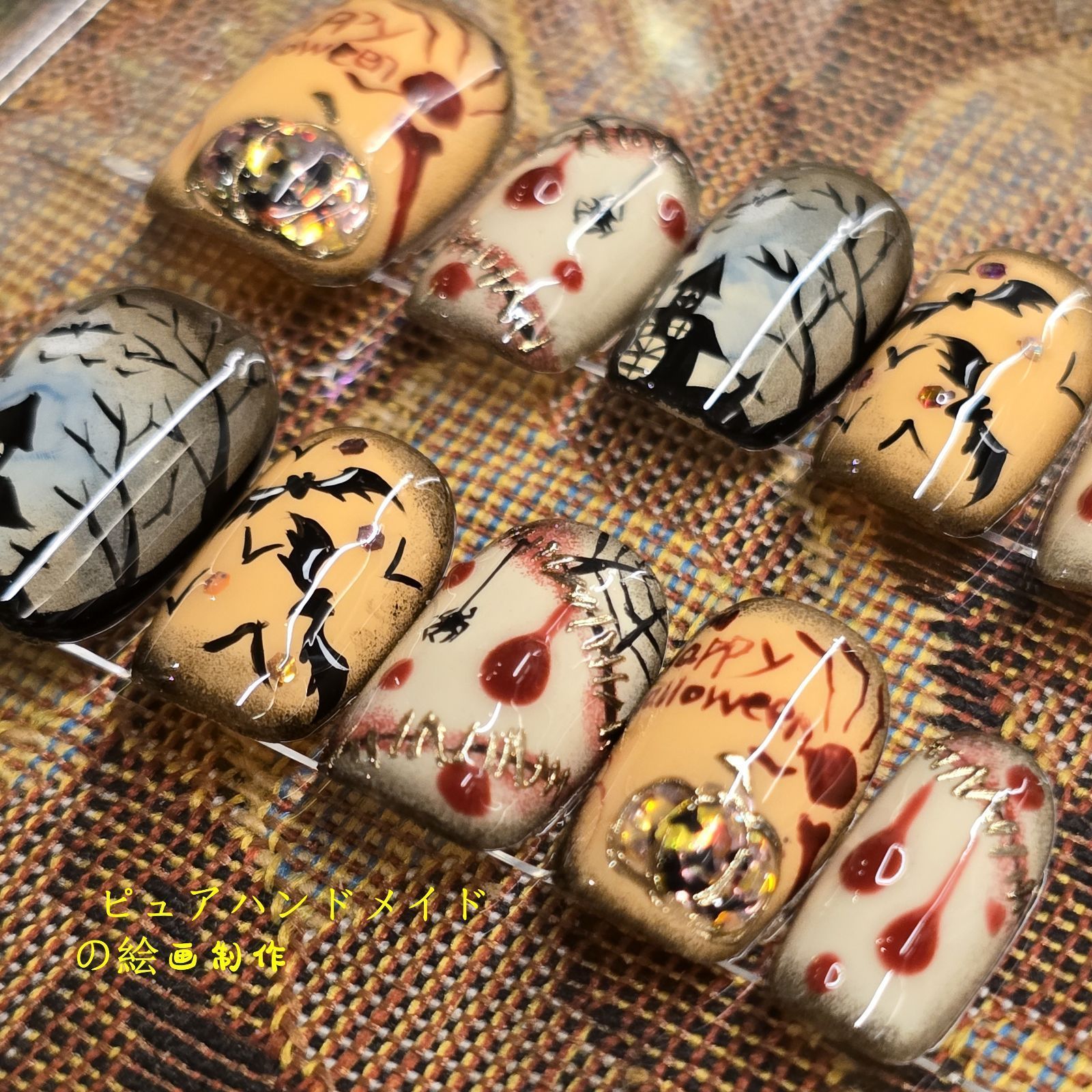 ネイルチップ ネイル  付け爪  ハンドメイド ピュアハンドメイドの絵画制作 ハロウィン