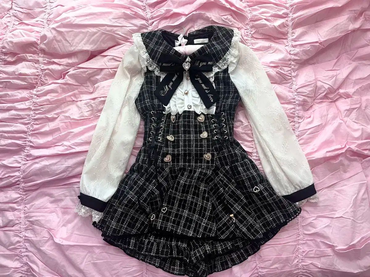 LIZLISA メッセージリボンツイードセットアップ 黒 LIZLISA メッセージリボンツイードセットアップ 黒 メッセージリボン