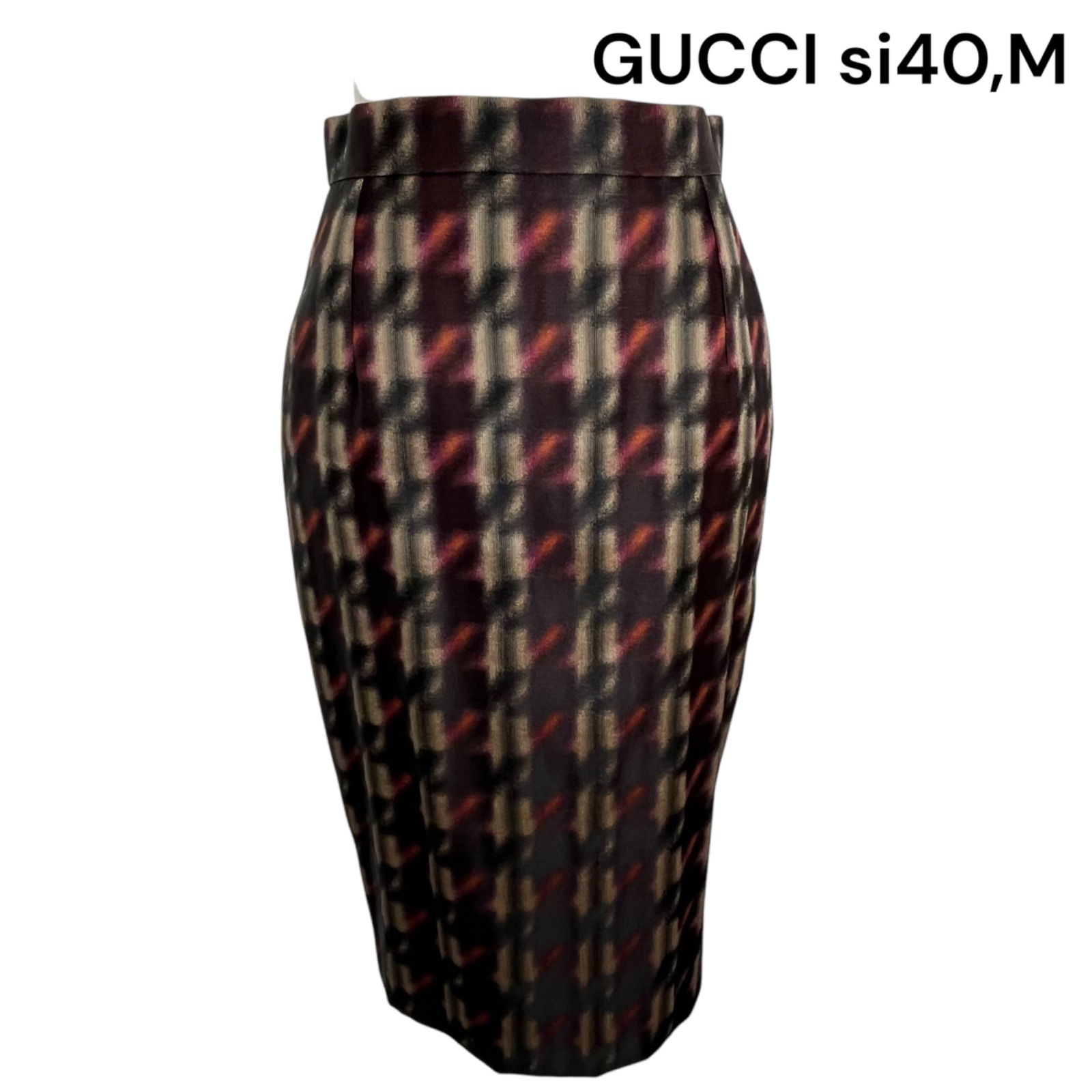 グッチ GUCCI 美形 タイト 上品ミモレ丈 シルク スカート 40 M レディース S5Q022