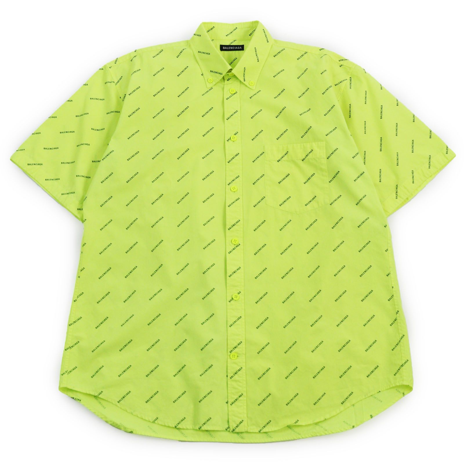 良品BALENCIAGA バレンシアガ 20SS 534332 All Over Logo Short Sleeve Shirt ショートスリーブ オーバーサイズシャツ 半袖シャツ イエロー 38 イタリア製 正規品 メンズ