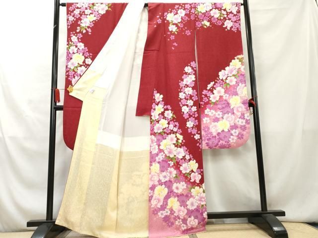 豪華振袖　作家物　絞り　舞花文　暈し染　金彩　着丈167.5cm　正絹 豪華振袖作家物絞り舞花文暈し染金彩着丈167.5cm正絹