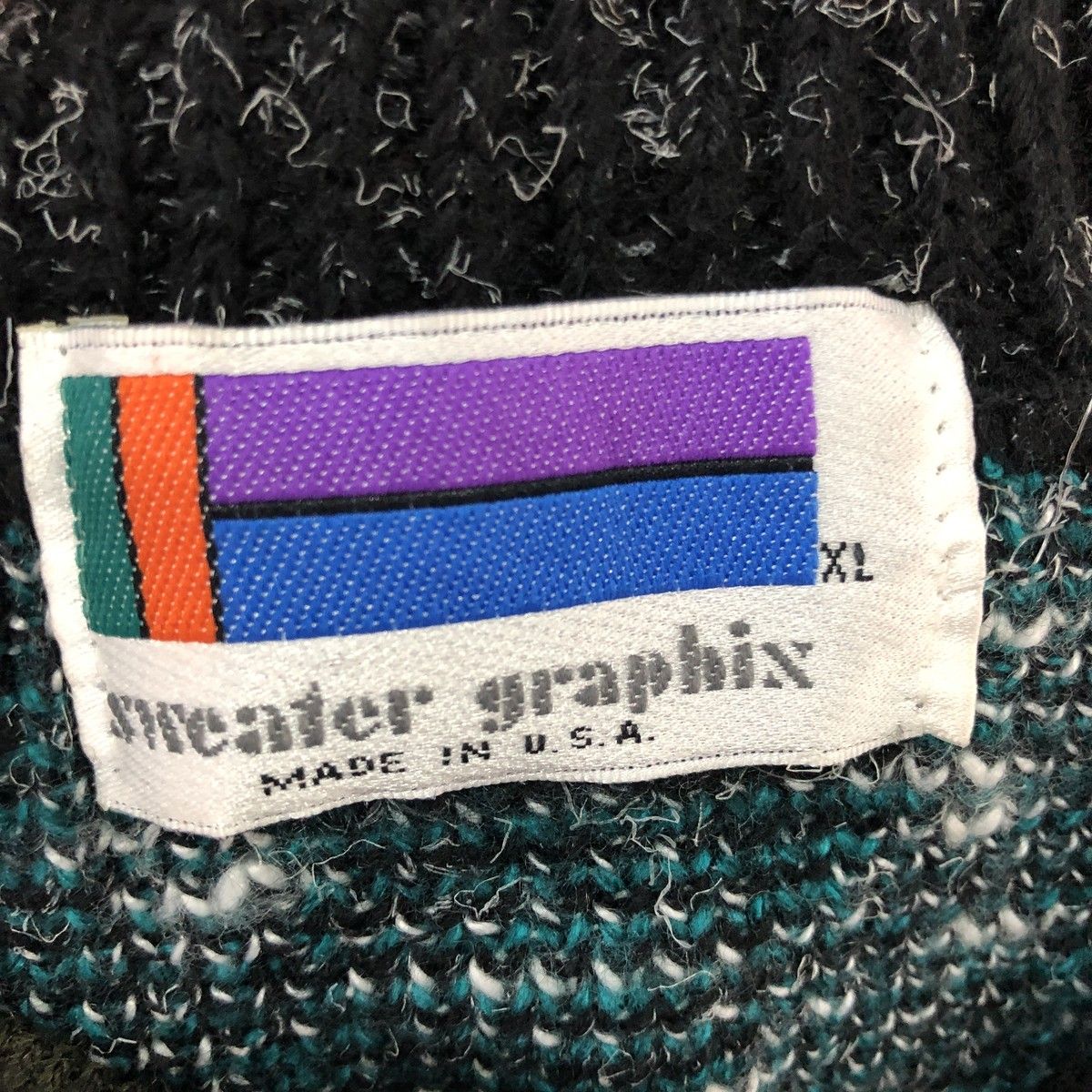 古着 80~90年代 SWEATER GRAPHIX 総柄 アクリルニットカーディガン USA 
