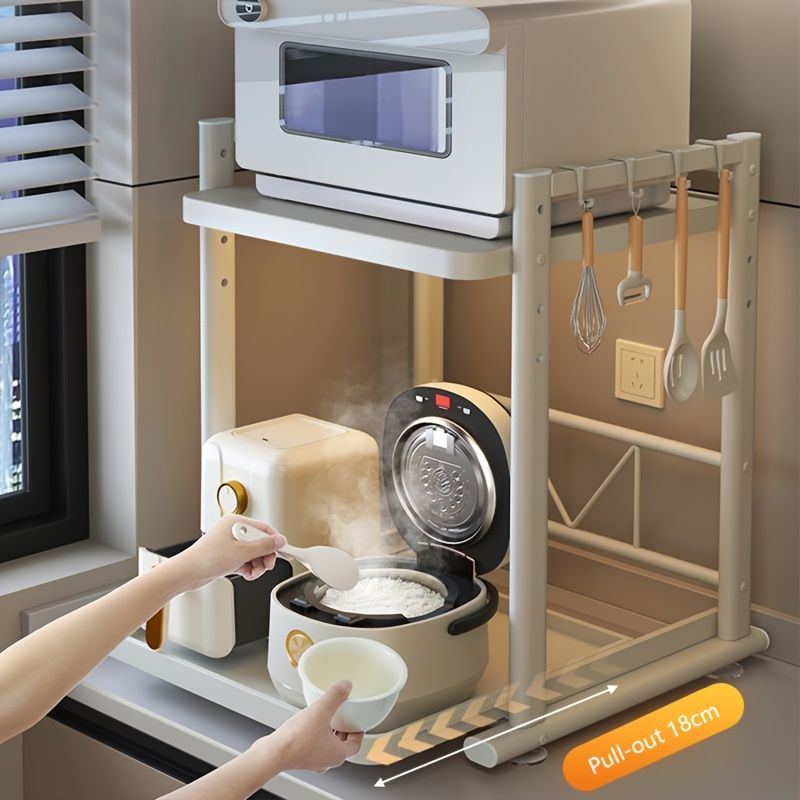 マイクロ波、炊飯器などに最適な多機能引き出し式キッチン収納ラック - 簡単組立、省スペースデザイン、家庭用＆レストラン用