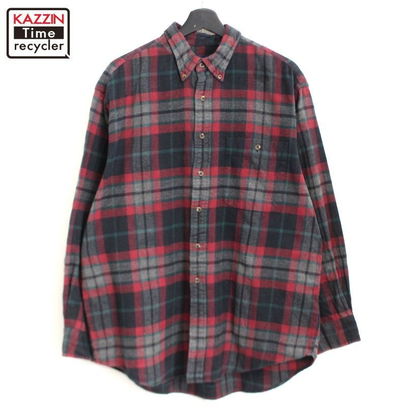 90s vintage LANDS' END チェック柄 ボタンダウン ライトネル 長袖シャツ メンズ 表記Lサイズ