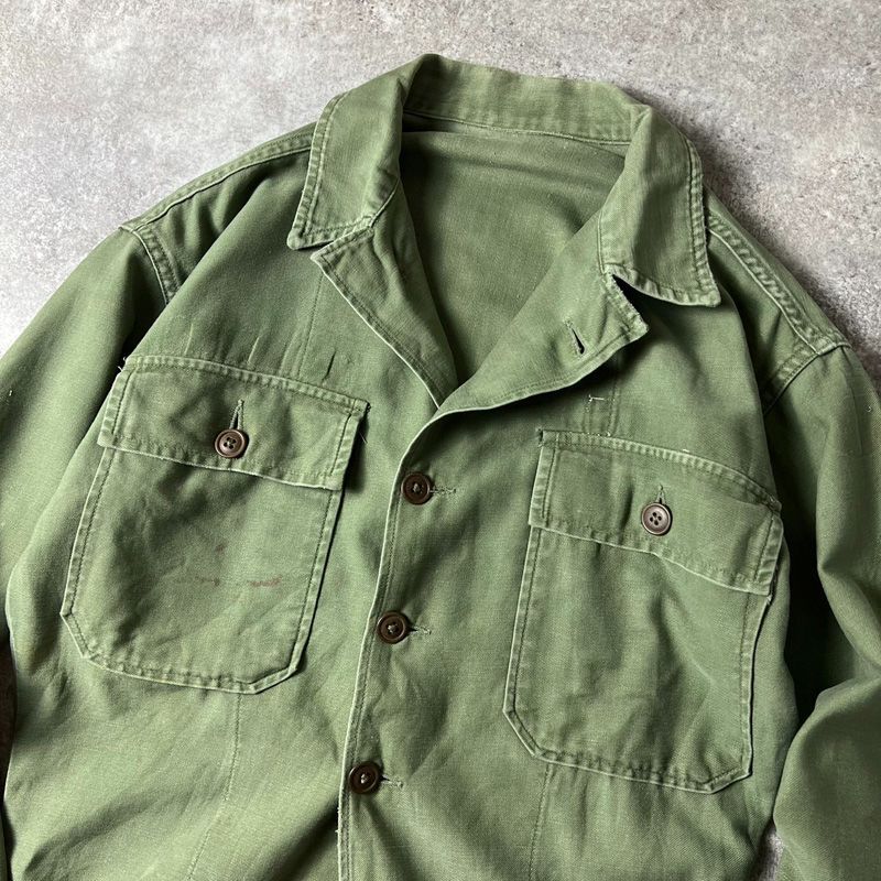 60s US ARMY 米軍実物 OG-107 コットン サテン ユーティリティ シャツ