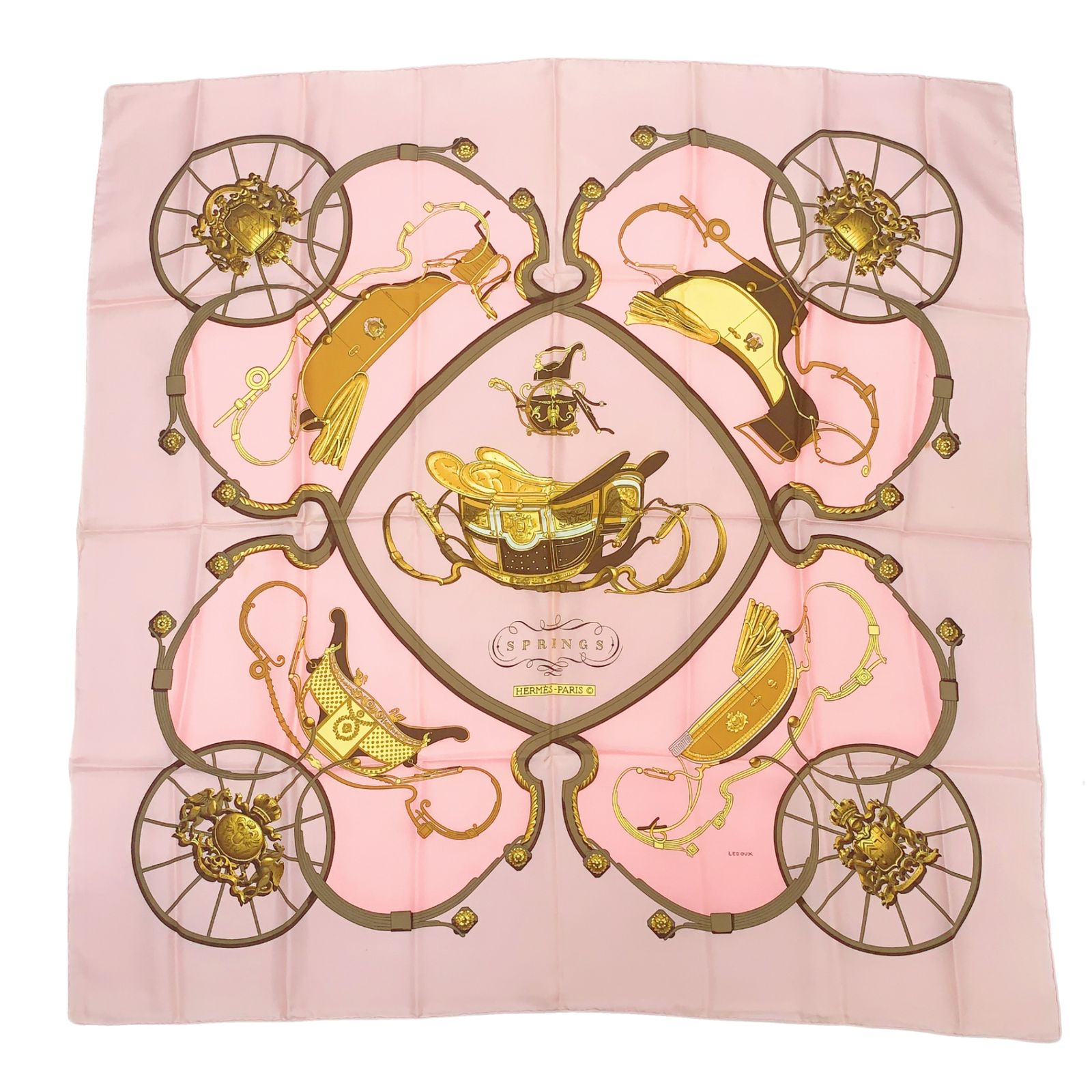 HERMES エルメス スカーフ カレ 90 馬車 ピンク ロンシャンへの散歩