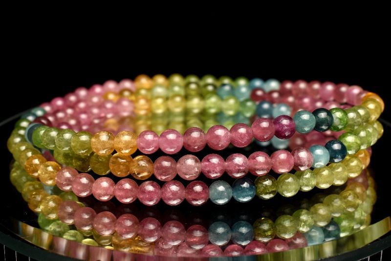 1点物】高品質◇マルチカラー MIXトルマリン 4mm 3連タイプ 