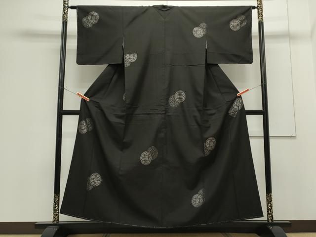 平和屋着物●本場大島紬　泥染め　吉祥丸文　森絹織物謹製　証紙付き　正絹　逸品　CAAS0317th 平和屋着物○本場大島紬 泥染め 吉祥丸文 森絹織物謹製 証紙付き 正絹