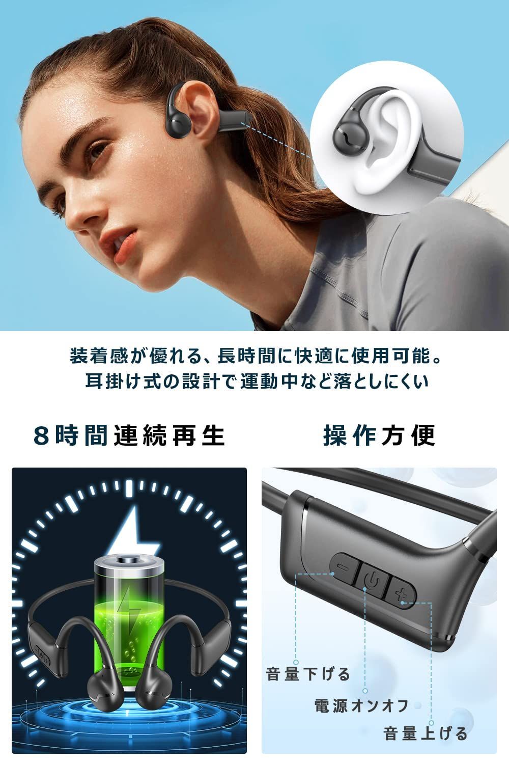 最新骨伝導技術 Bluetooth5.3+EDR搭載】骨伝導イヤホン bluetooth 人気