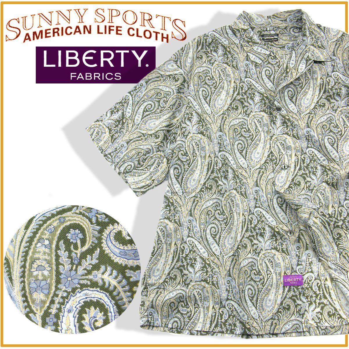 SUNNY SPORTS × LIBERTY サニースポーツ × リバティ PRINTED BOX SHIRTS 半袖シャツ ペイズリー Abbey Road アビーロード ワークシャツ オリーブ ｜ 春夏