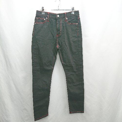 ◇ &Theta; Calvin Klein Jeans ステッチデザイン ストレートジーンズ サイズ29 ブラック レッド系 メンズ E  【1412260008242】