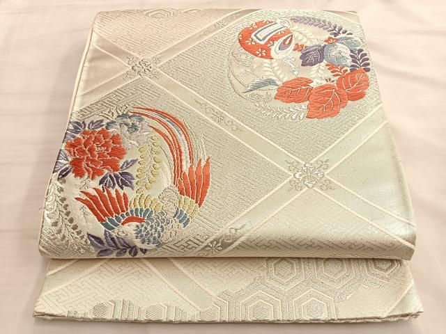 平和屋着物◎六通柄袋帯 唐織 鳳凰紗綾形花丸文 金銀糸 正絹