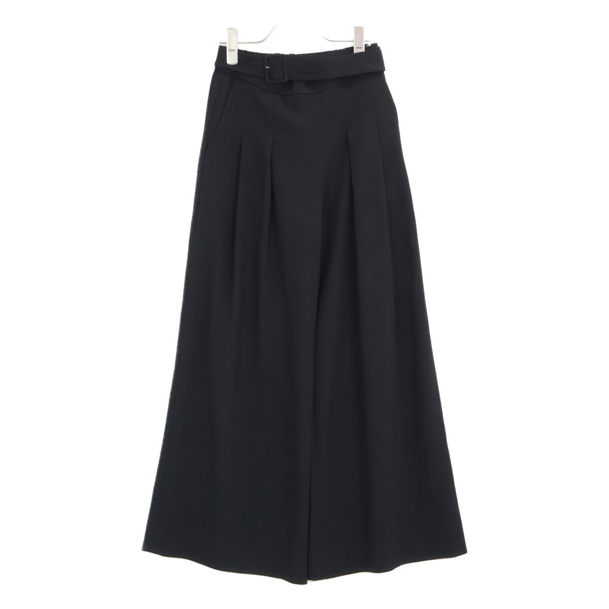 theory luxe セオリーリュクス 24SS 03-4106419 ﾌﾞﾗｯｸ ﾍﾞﾙﾄ付き ﾜｲﾄﾞﾌﾚｱパンツ S34