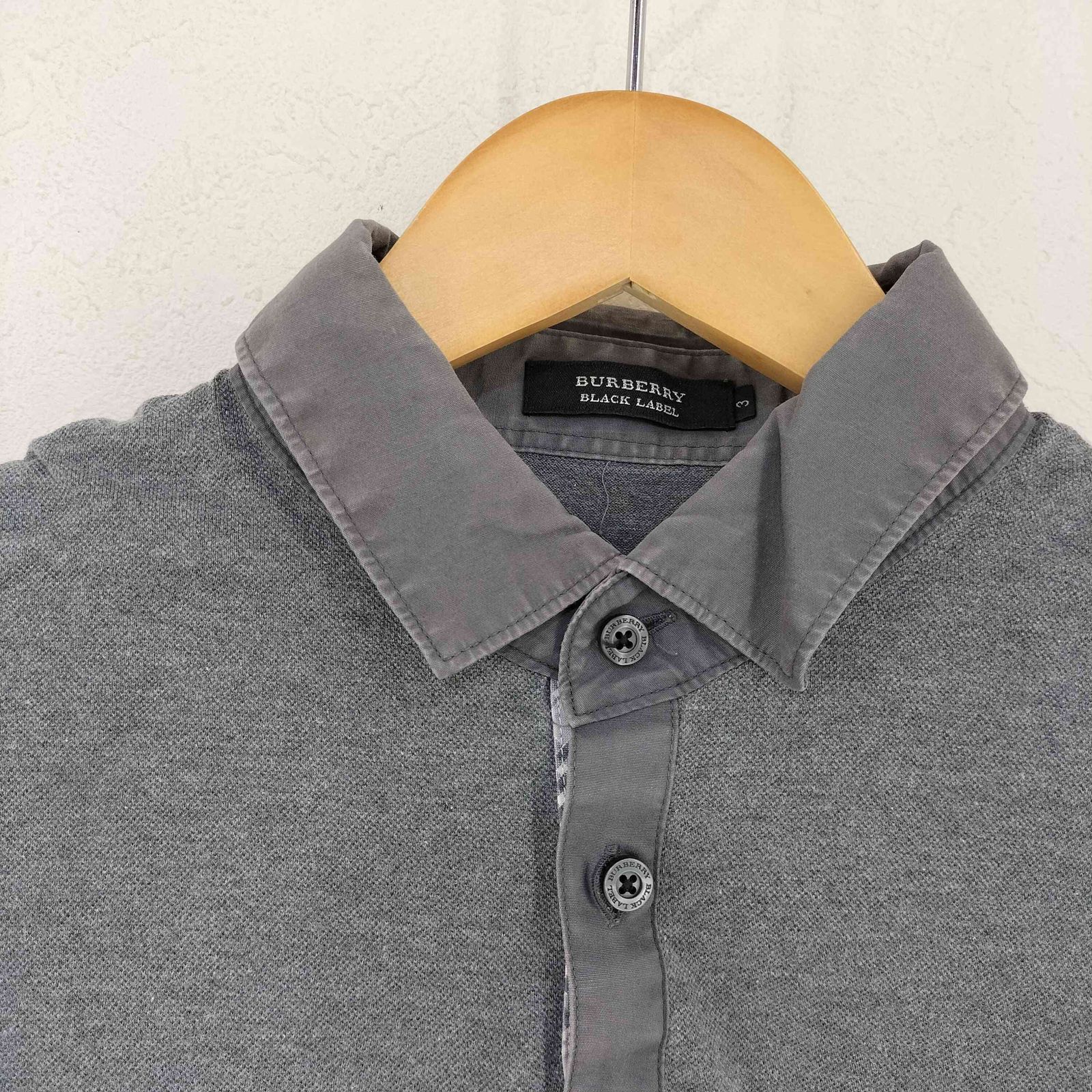美品✨日本製 バーバリーブラックレーベル ホース刺繍 鹿の子 ポロシャツ　グレー バーバリーブラックレーベル BURBERRY BLACK LABEL ロゴ刺繍 鹿の子