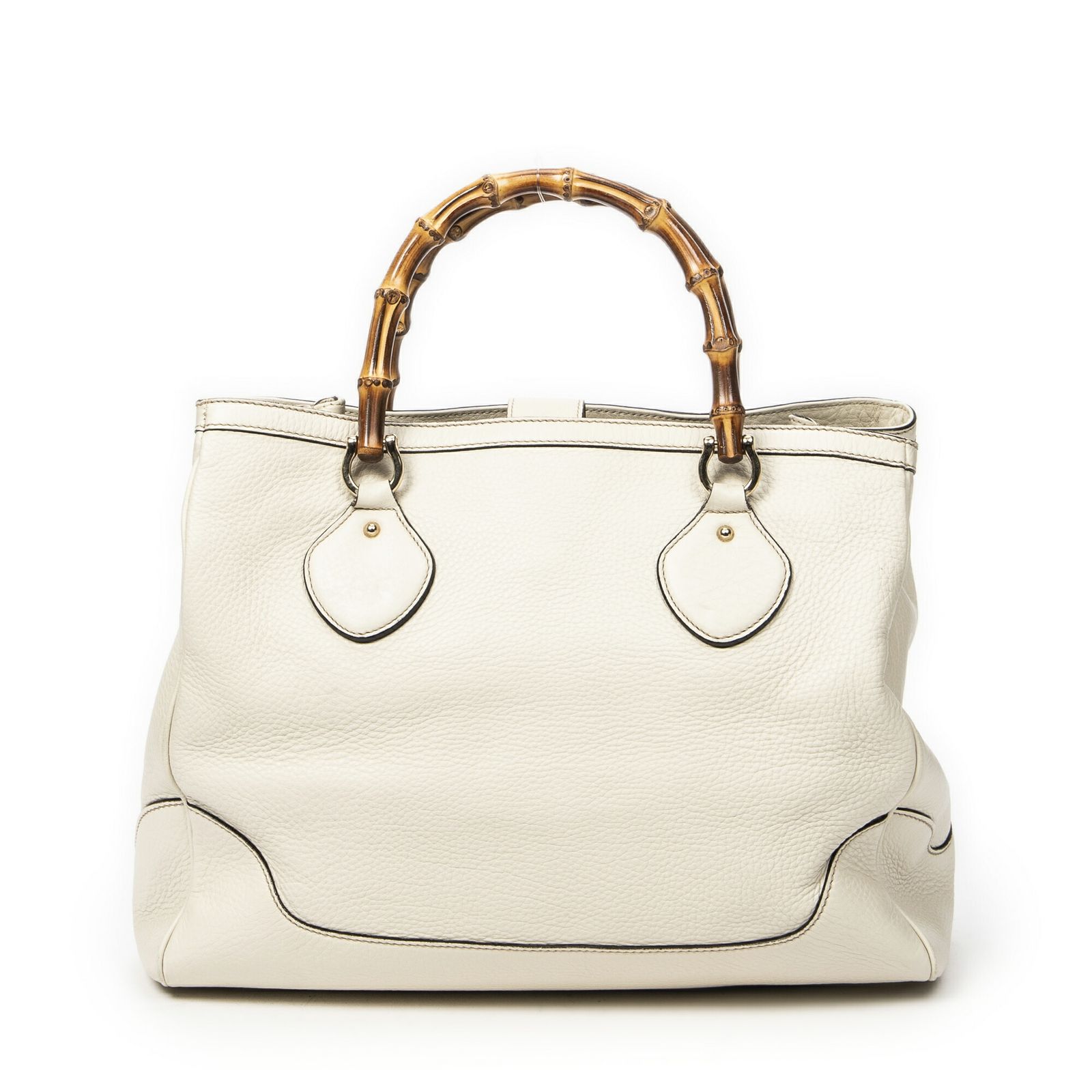 GUCCI グッチスクエアバンブーハンドルトートアイボリーグレインカーフスキンレザーA