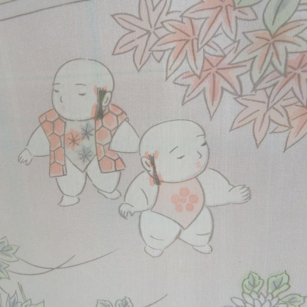 紬 着物 アンサンブル 羽織付 格子に燕文様 袷 広衿 赤ピンク色x白色