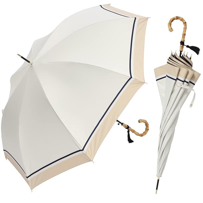 assa 日傘 レディース 長傘 大きい 58cm ワイド 大判 Lサイズ ジャンプ傘 UVカット 100 遮光 遮熱効果 晴雨兼用 FJL004|アイボリー