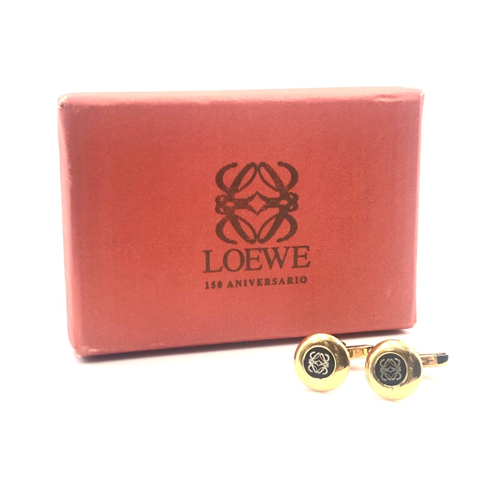 LOEWE ロエベ SV925 カフス アナグラム ロゴ ゴールド×ブラック クロス き