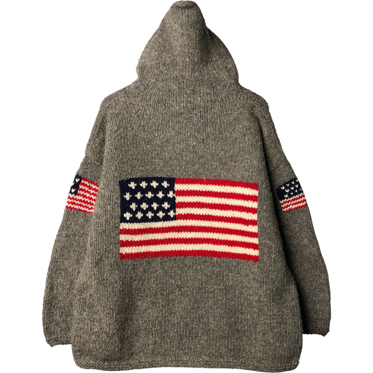 古着 SISANDINA HANDICRAFT 星条旗柄 HAND MADE ハンドメイド エクアドルニットジップパーカー メンズXL相当 ヴィンテージ eaa594398