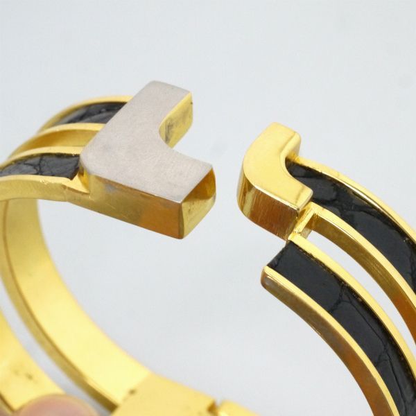 LOEWE ゴールド×クロコレザー2連ブレスレット（黒） - メルカリ