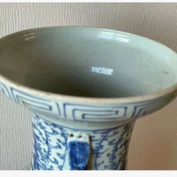 アンティーク 骨董品、青花 染付 唐子長壽者双耳 活環 花瓶 中国 アンティーク 骨董品、青花 染付 唐子長壽者双耳 活環 花瓶 中国