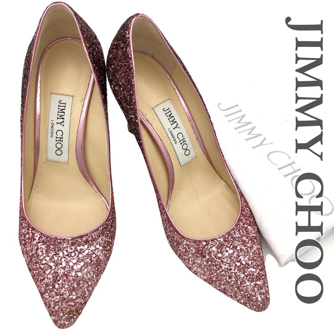 JIMMY CHOO ハイヒール ブライダル グリッター ポインテッドトゥ ピンヒール ピンク 1841A