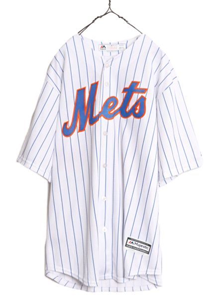 なクーポン配布中! MLB オフィシャル Majestic メッツ ベースボール シャツ メンズ XL 古着 ユニフォーム ゲームシャツ メジャーリーグ ストライプ 野球