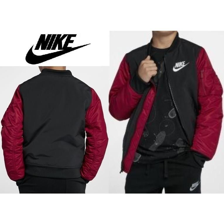 美品 ナイキ ジュニア 140-150 定価15400円 MA-1 黒赤 NIKE ジャンパー フライトジャケット キッズ 子供 ユース  ボンバージャケット