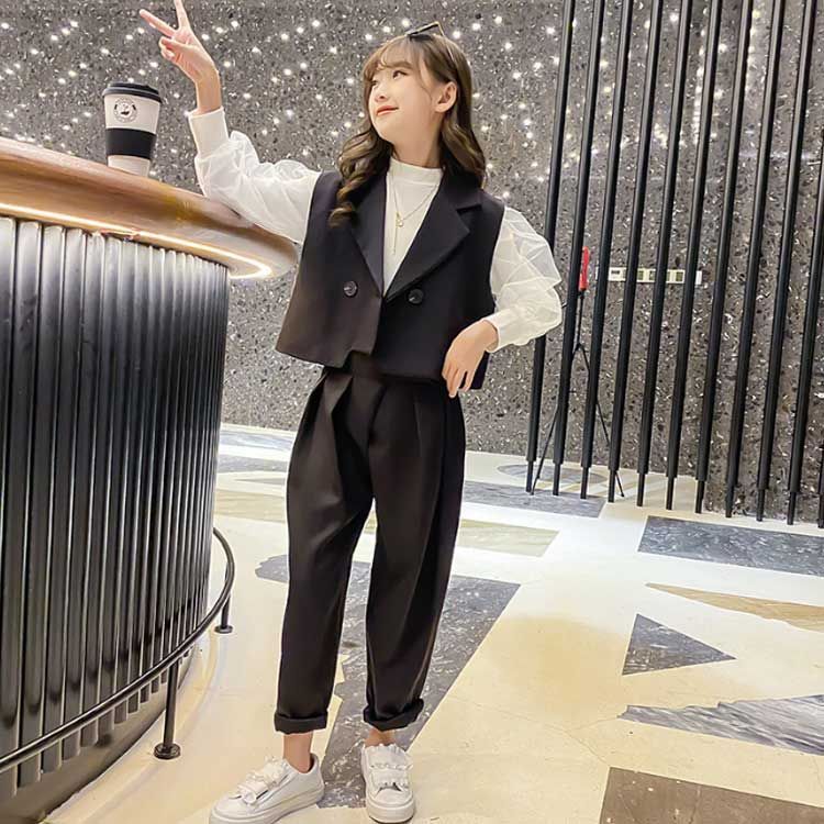 女子スーツ 女の子 卒業式 ベスト 3点セット 春秋 小学生