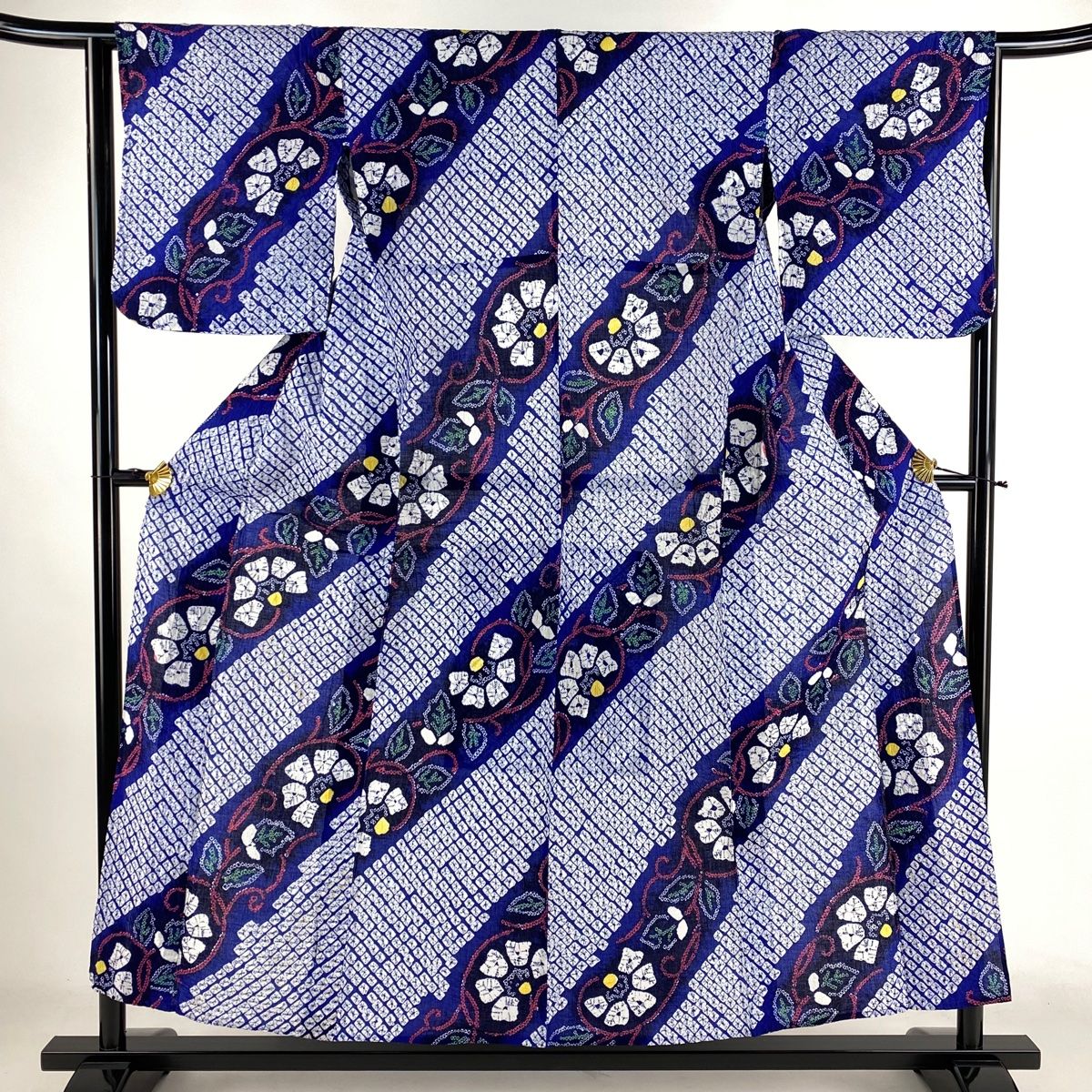 浴衣 身丈154cm 裄丈63cm S 絞り浴衣 草花 青 綿